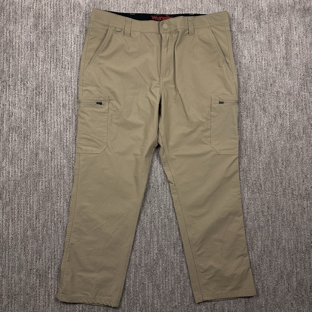Wrangler Pant Mens 38x30‎ Beige Cotton Cargo Straight Stretch Workwear Utility